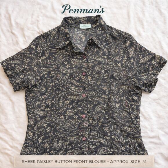 Penmans Tops - Penman’s Sheer Paisley Button Front Blouse Women Approx M Boho Lightweight